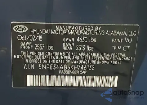 2019 Hyundai Sonata Limited 2.0T z USA, uszkodzony, nr VIN 5NPE34AB5KH746132